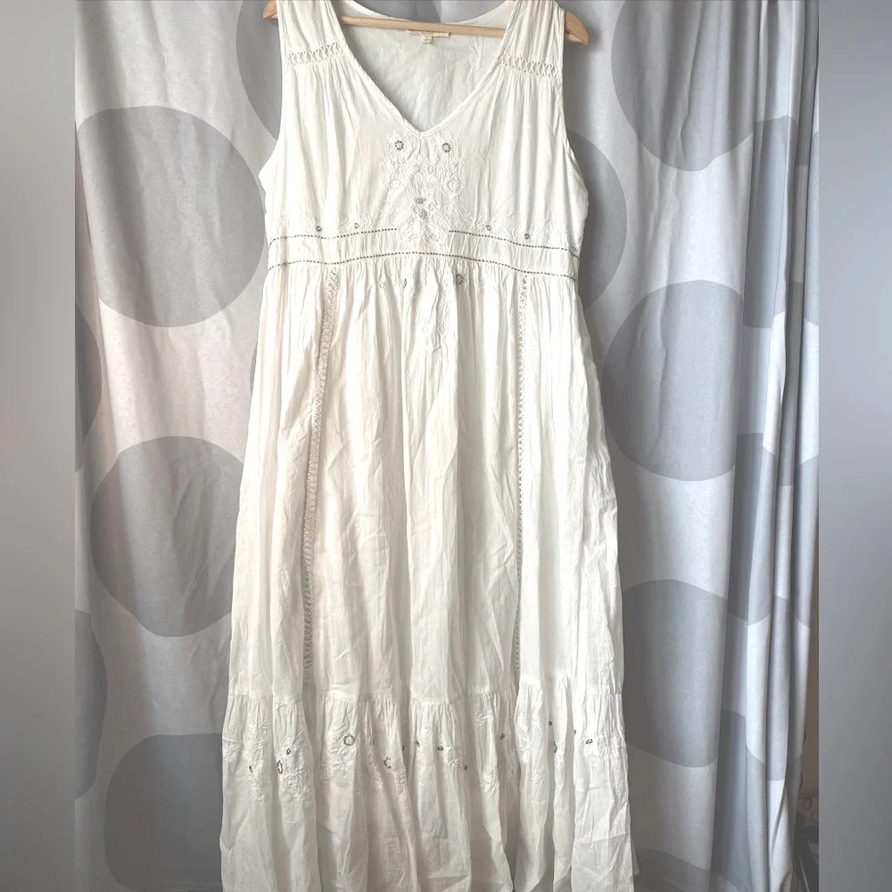 Flint & Moss (Anthropologie) wedding, beach dress Boho hippie size Large white - Picture 1 of 6